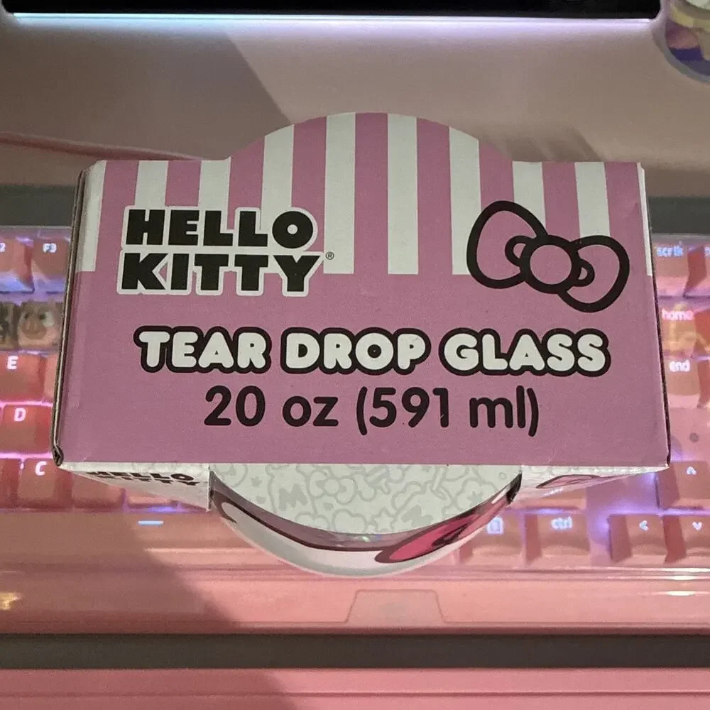 Hello Kitty Stemless Glass 20oz Clear Cup 2023 Pink Bow Sanrio Tear Drop
